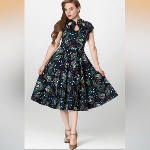 Dancing Days Banned Proud Peacock Cut Out Swing Cocktail Dress - size L